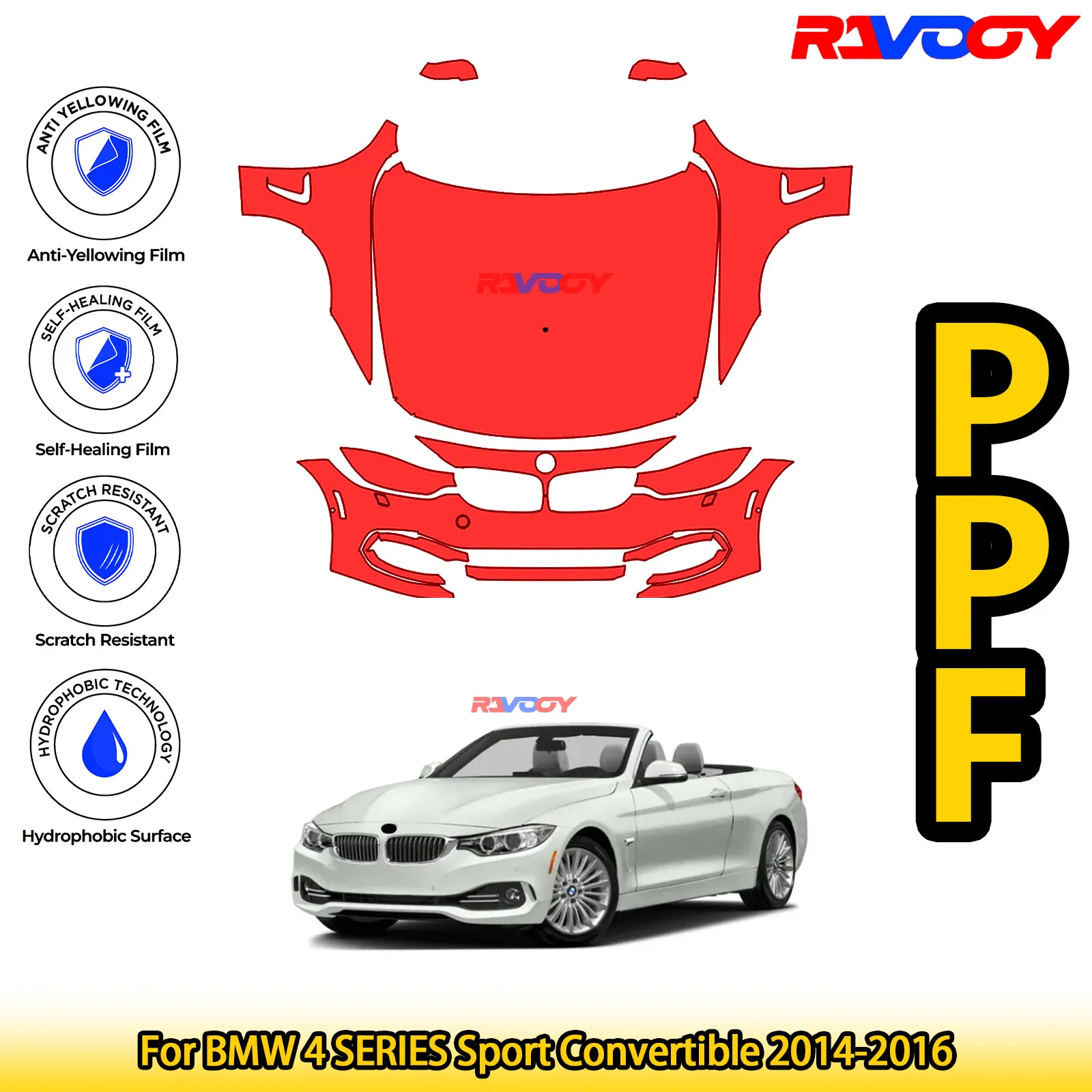 

Для BMW 4 SERIES Sport Convertible 2014-2016, глянцевая матовая черная предварительно вырезанная передняя защитная пленка PPF, комплект