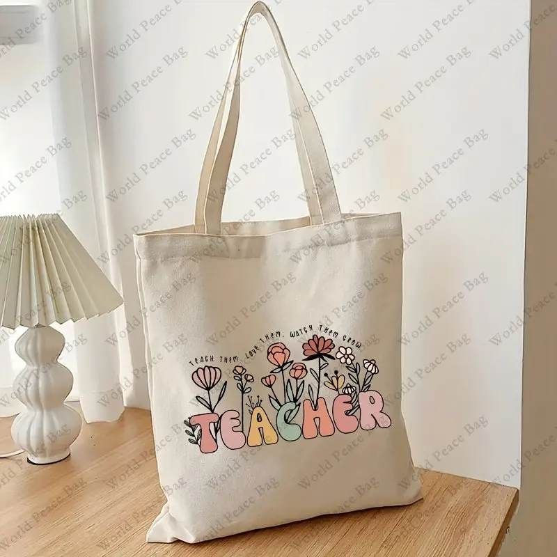 Teach Them, Love Them, Watch Them Grow Pattern Tote Bag, Floral Teacher Shoulder Bag Tote Bag, Gifts For Teachers