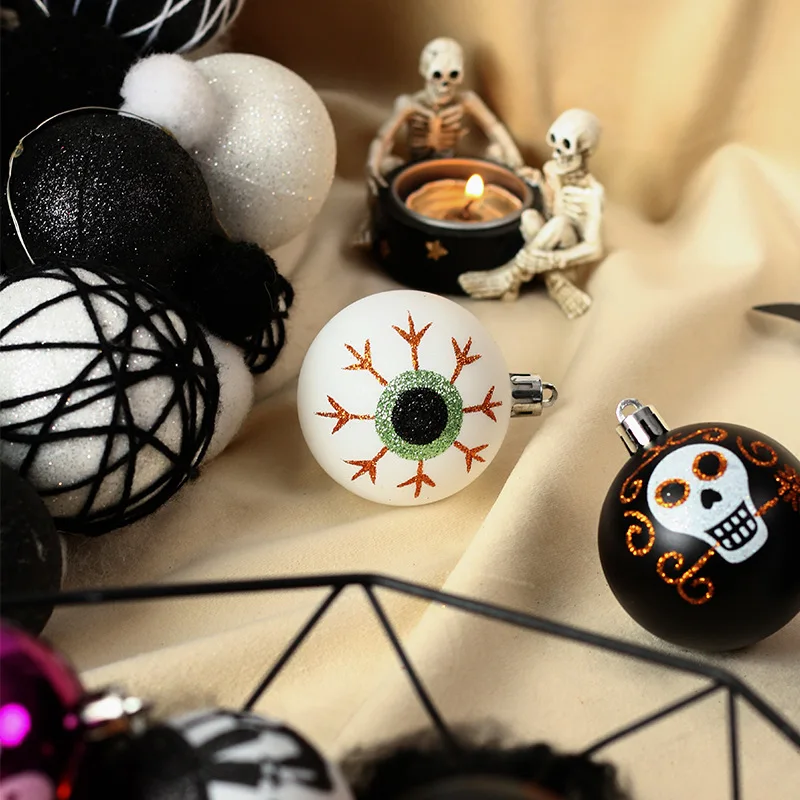 

Halloween decorations 16 skull painted plastic ball set home halloween party decoration tree pendant