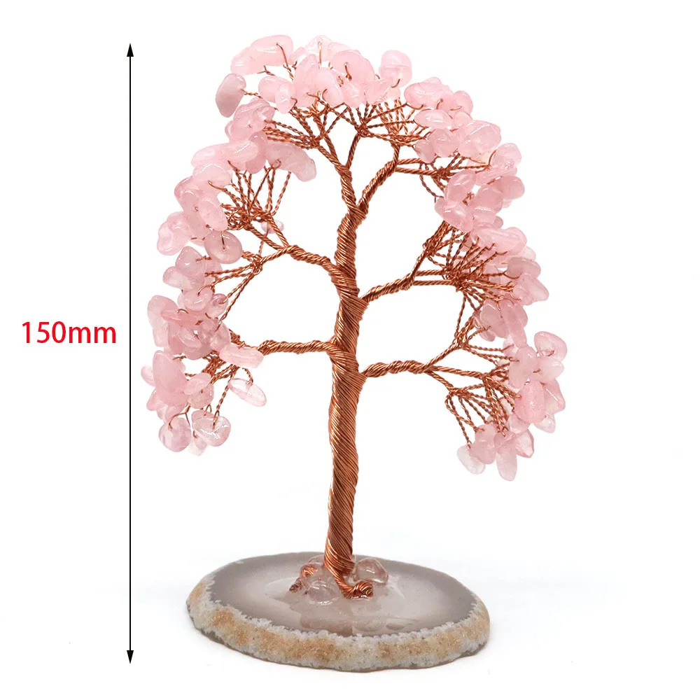 Crystal Money Tree Copper Wire Wrapped Agate Stone Base Potted Plant Crafts Gemstone Reiki Chakra Tree Feng Shui Home Decoration