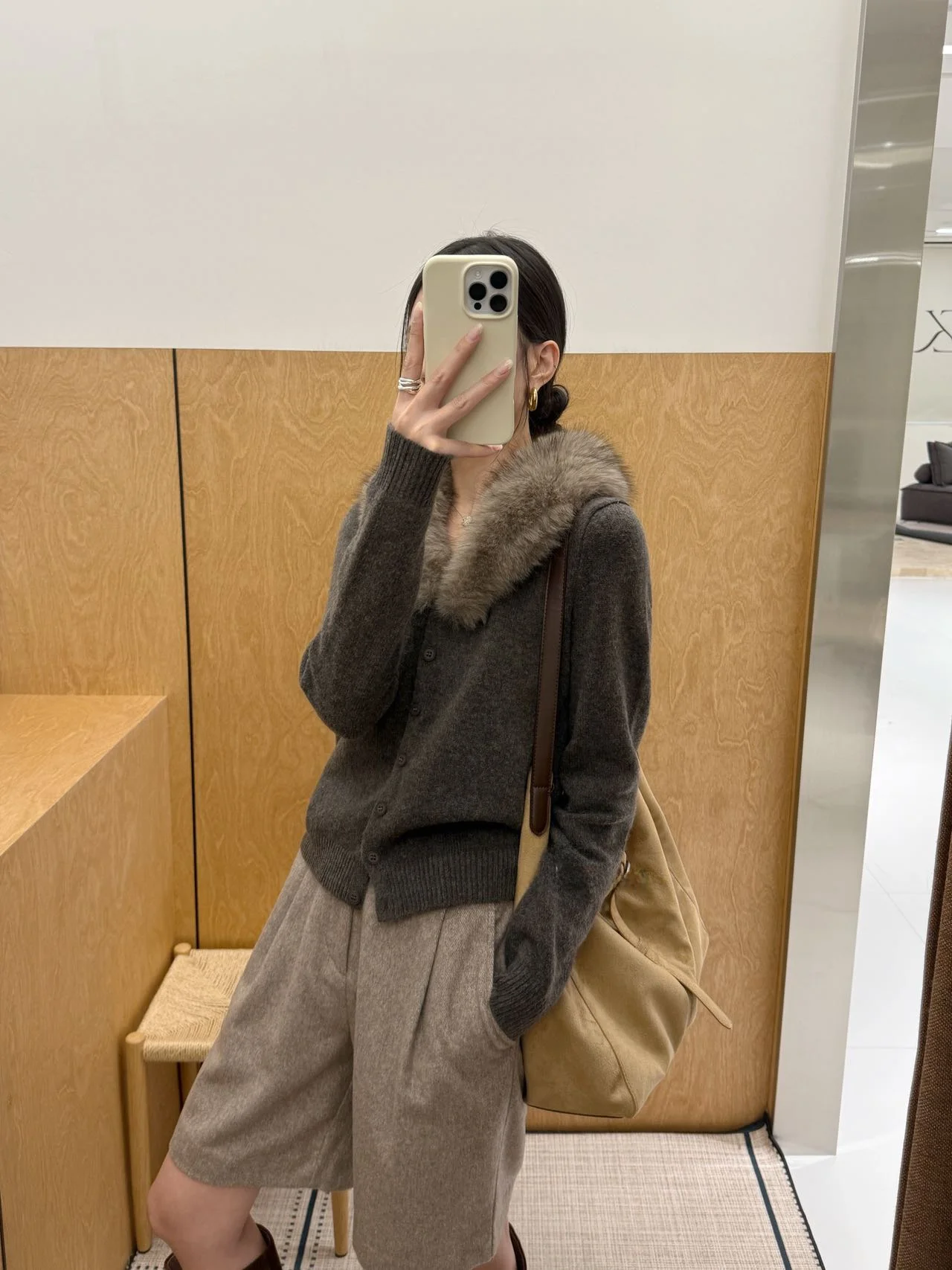 Korean Style Casual Removable Fur Collar Fashionable Knitted Sweater Cardigan Warm Slimming Versatile Women's Outerwear