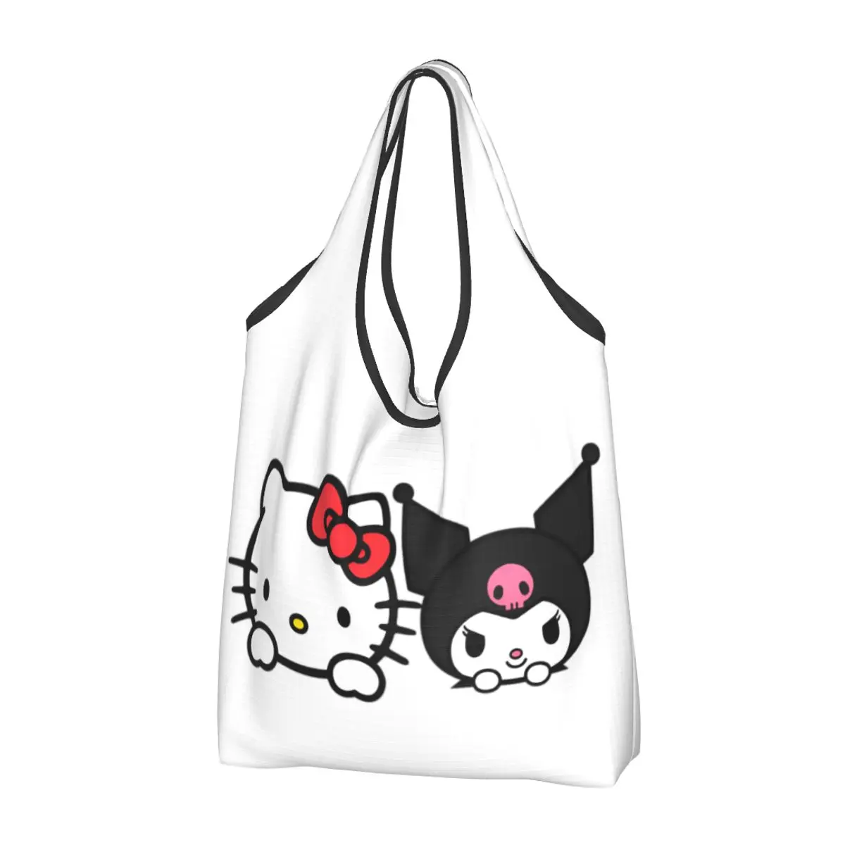 Hello Kitty And Kuromi Grocery Bags Recycle Foldable Kawaii Cartoon Shopping Tote Bag Washable With Pouch