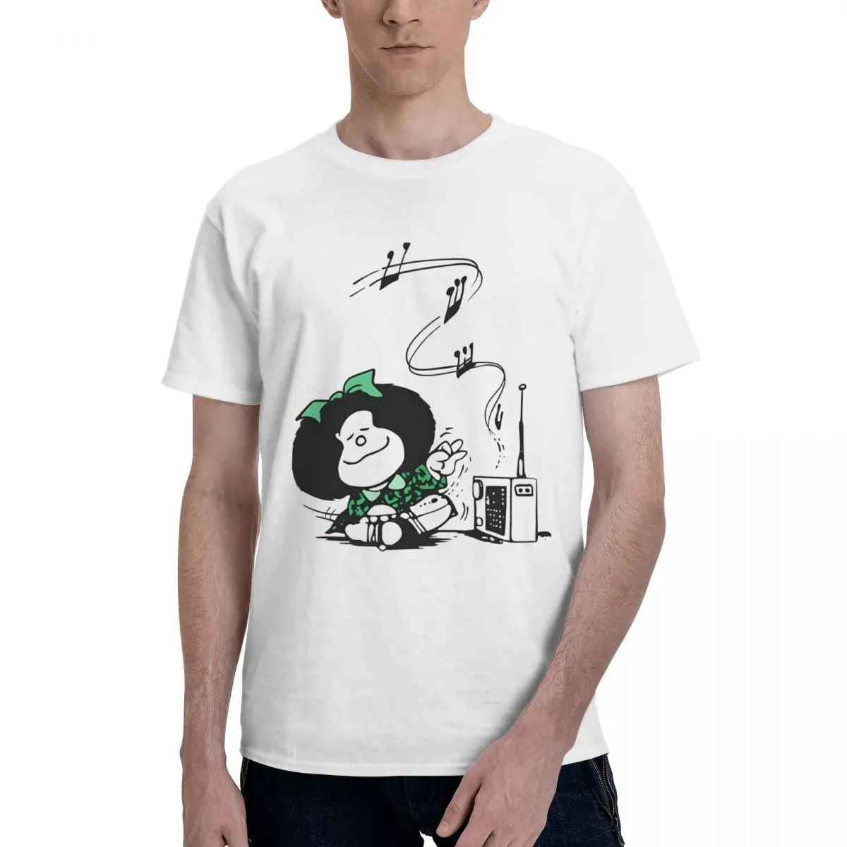 Music Mafalda Tshirt 100% Cotton Tops For Men Classic Vintage Funny T-Shirt Unisex Tees