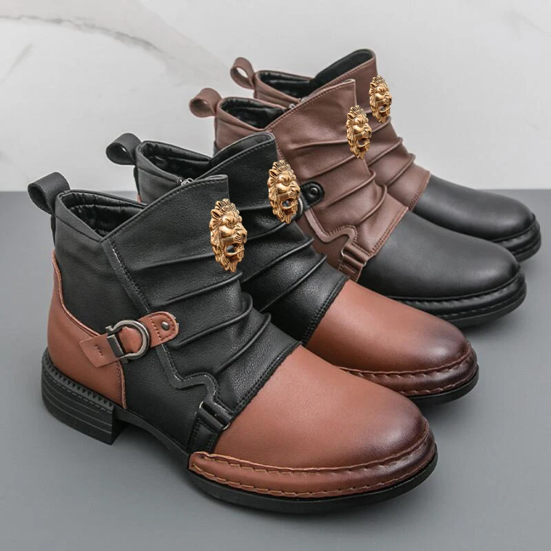 

Men's cowboy boots, winter short boots, British style high-top leather shoes, British style riding boots Zapatos Hombre