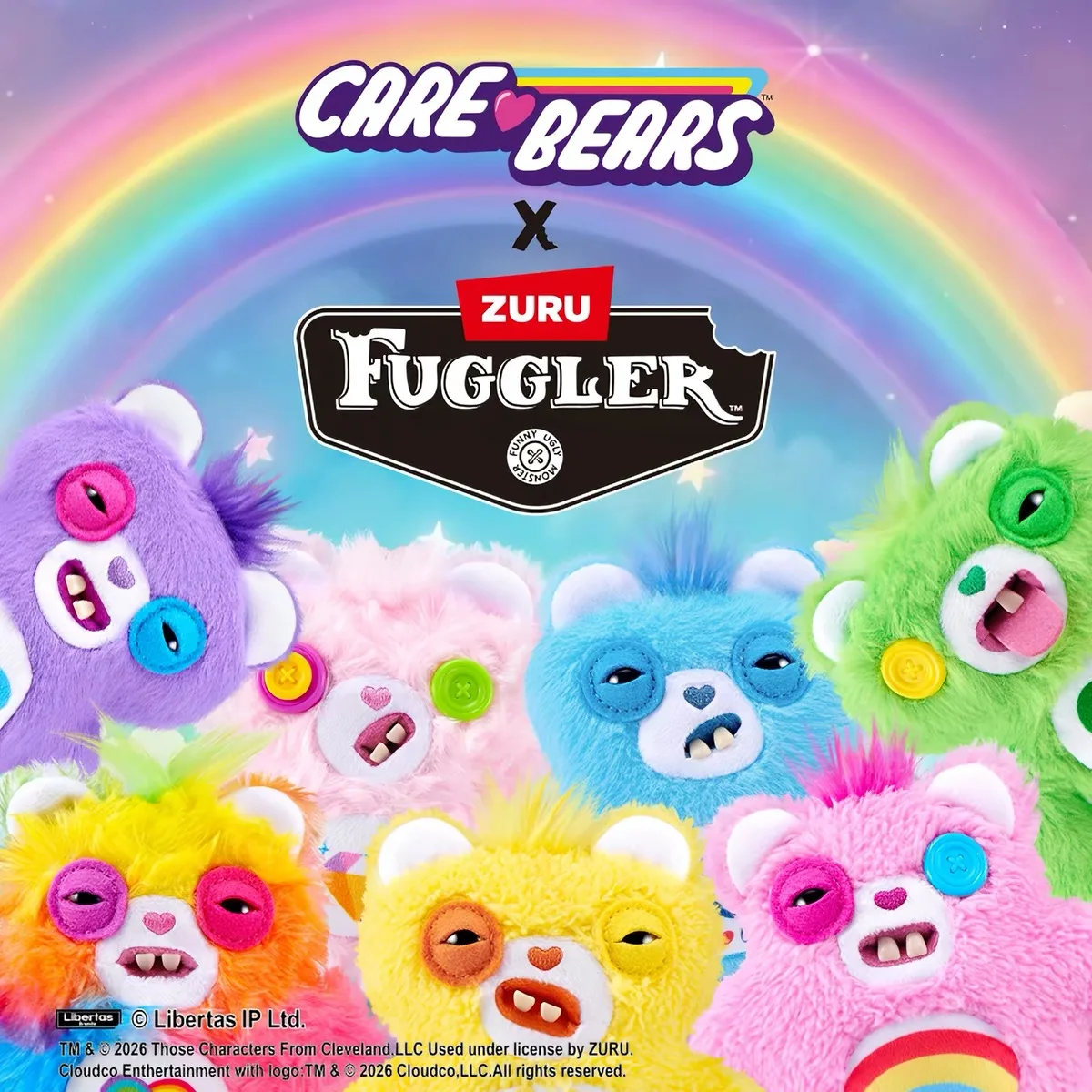 Fuggler with Care Bears Original Plush Pendant Doll Cute Happy Grumpy Love Bear Blind Box Funny Ugly Tooth Monster Stuffed Toy