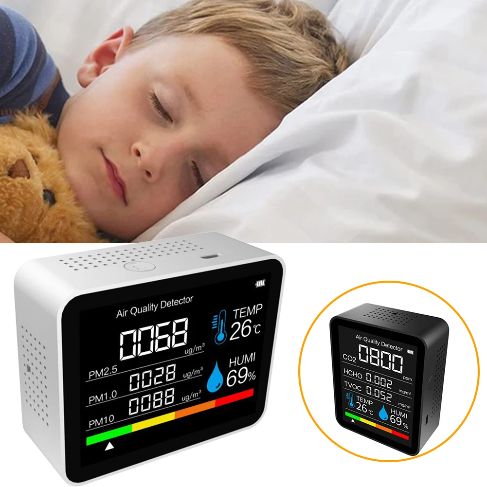 

Portable Air Quality Monitor for TVOC PM2.5 HCHO PM10 Detection with Plastic Housing and Lightweight Build for Mobility