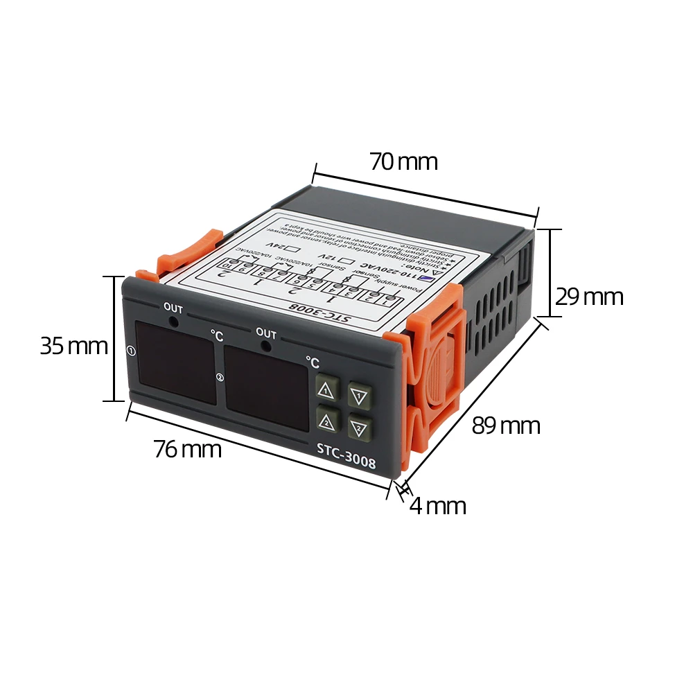 Imagem -04 - Controlador de Temperatura Digital Duplo Saída de Dois Relés Aquecedor Termostato com Sonda 12v 24v 220v Geladeira Doméstica Calor Frio Stc3008
