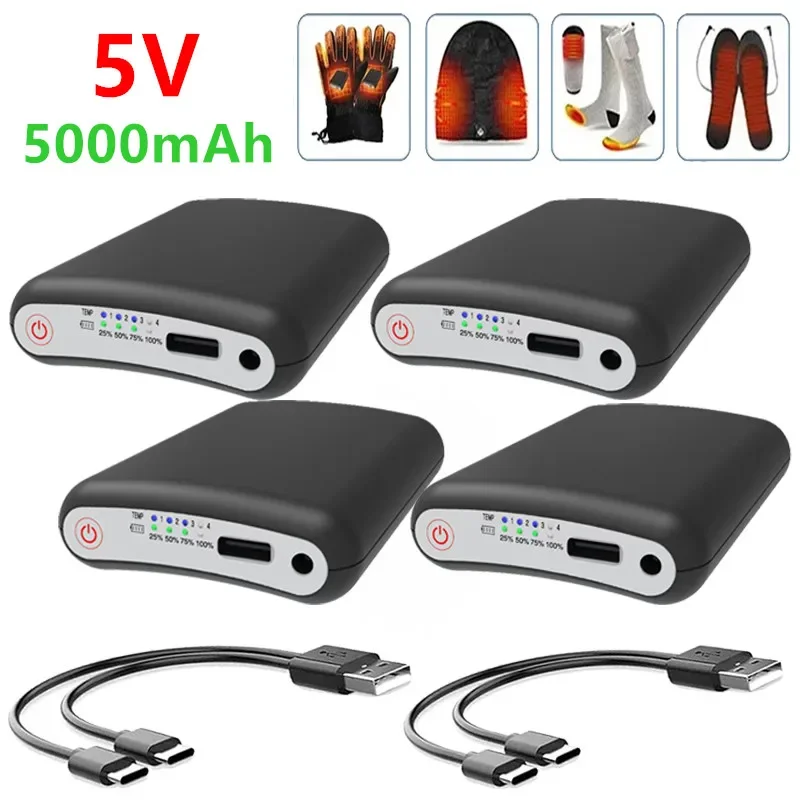 100% New 5V 5000mAh Battery Winter Heating Gloves Insoles Scarves, Warm Rechargeable Power Bank, Socks Vests Thermal Battery Pac