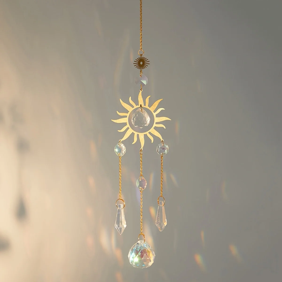 1pc Metal Sun Pendant Handmade Wind Chime Charm Car Decoration Outdoor Garden Crystal Sun Catcher