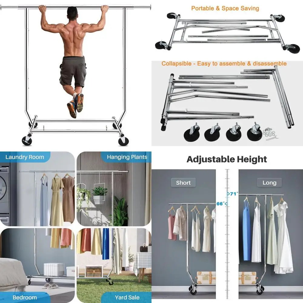 

Портативная усиленная вешалка для одежды с блокирующимися колесами для использования в спальне, гостиной, прачечной и на балконе