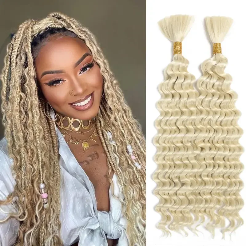 613 Blonde Human Braiding Hair For Boho Braids Deep Wave Crochet Human Hair Braiding Hair Knotless Micro Bohemian Braiding Human