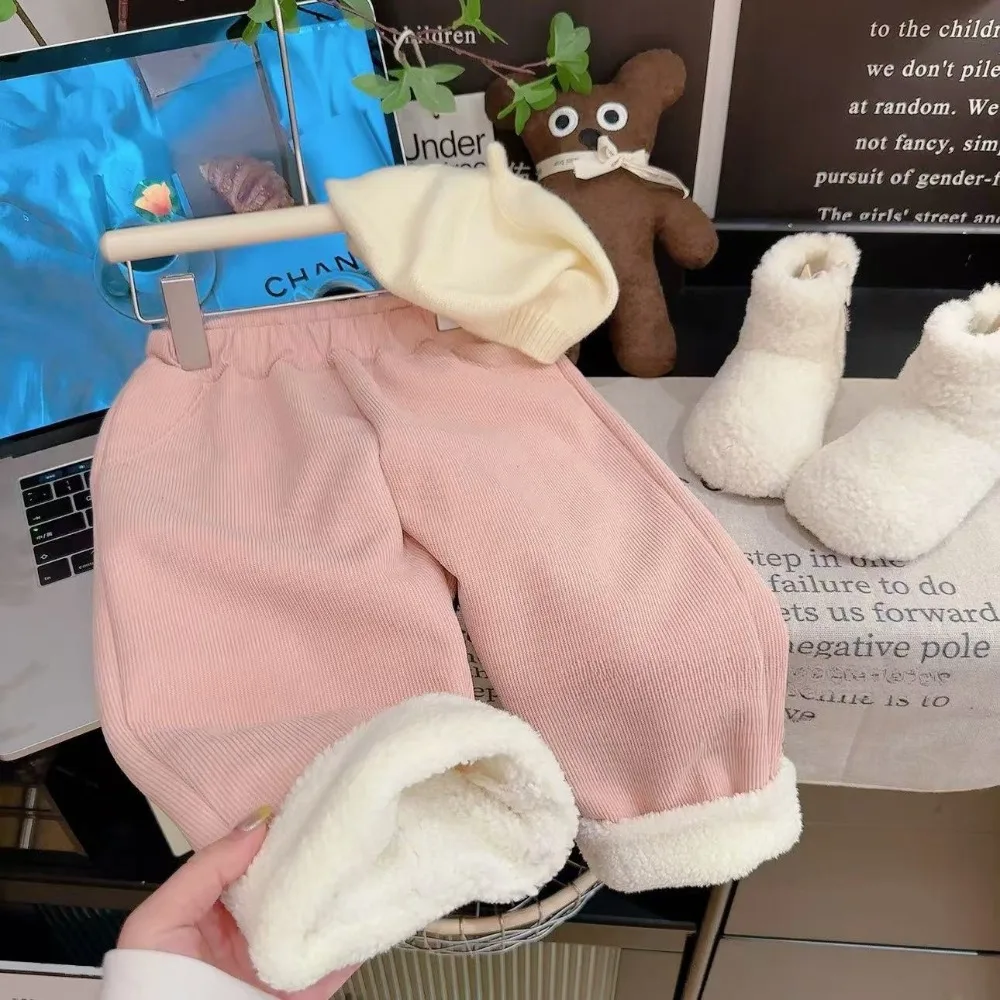 2025 الخريف والشتاء جديد عصري وعصري للأطفال أفخم عادية تنوعا متقلب مستقيم الساق السراويل النسخة الكورية