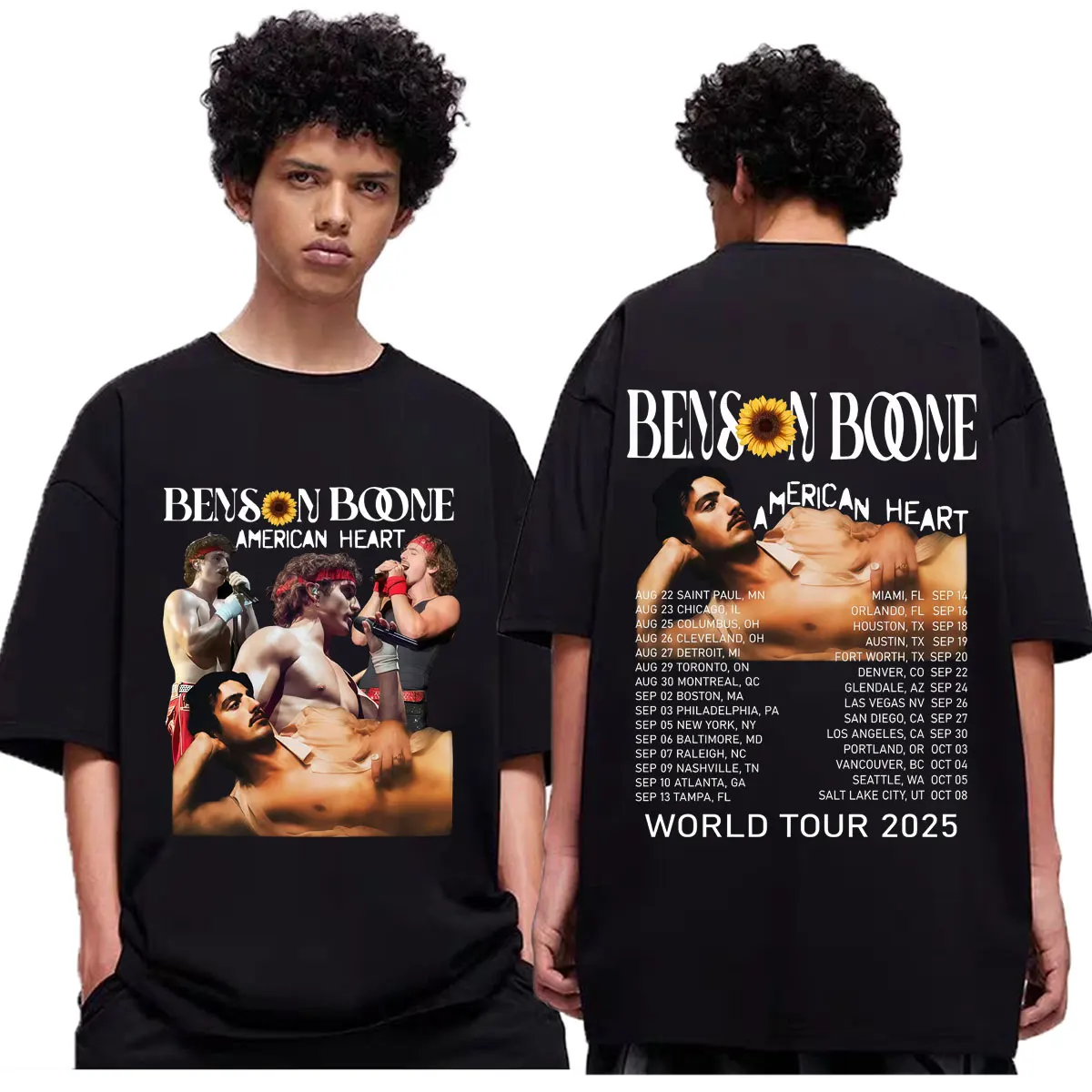 

Benson Boone American Heart World Tour 2025 T Shirt Rock Hip Hop Vintage Short Sleeve T-shirts Men Women Casual Loose T-shirt