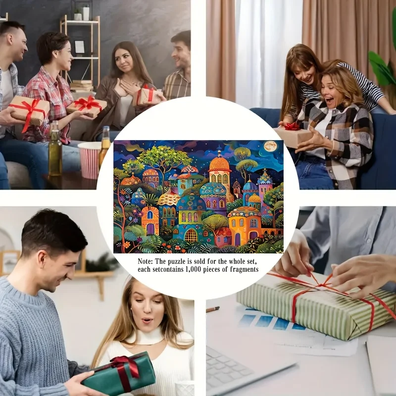 Jigsaw Puzzles 300/500/1000pcs Medieval Village Painting Decompression Toy for Adults Family Game Home Bedroom Living Room Decor