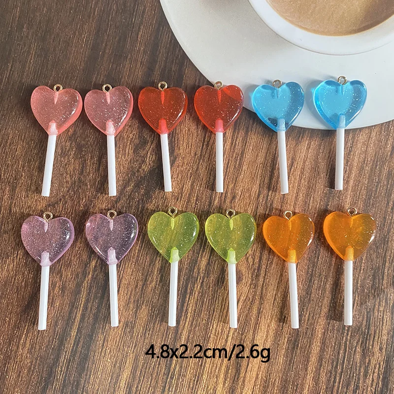 10/12pcs blingbling glittery srdce lollipop pryskyřice okouzluje imitace bonbóny přívěsek pro řetízek náušnice jeweley vytváření