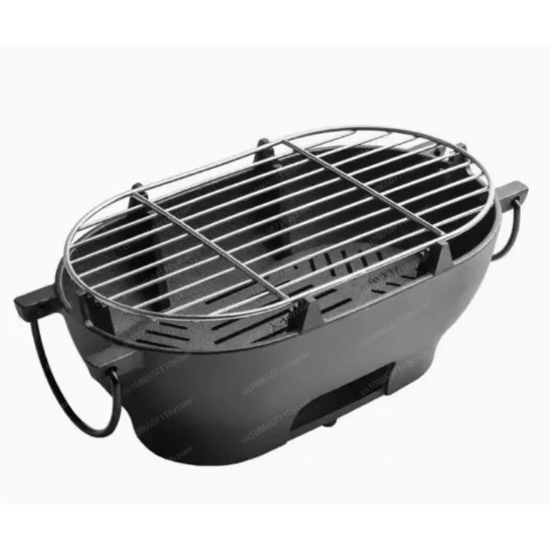 Gril de barbecue en fonte robuste – Four à charbon de bois ovale, portable et durable pour la cuisine en plein air, le camping, les fêtes dans le jardin