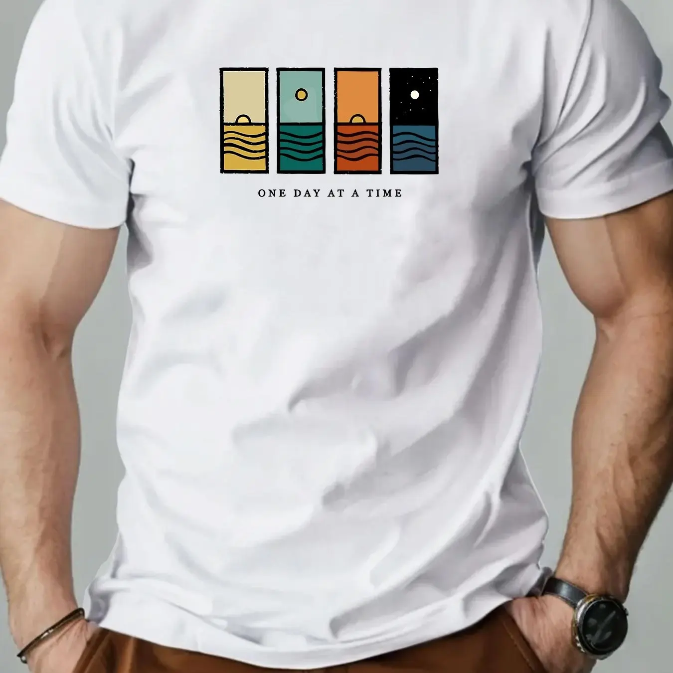 Men's T-shirt - 100% cotton, printed pattern, stylish, loose-fitting, comfortable, versatile short-sleeved T-shirt