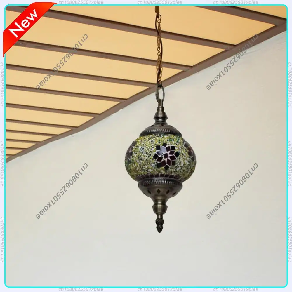 Mosaic Pendant Light Turkish Moroccan Mosaic Hanging Ceiling Lamp E27 Restaurant Club Single Head Chandelier for Bar Home Hotel