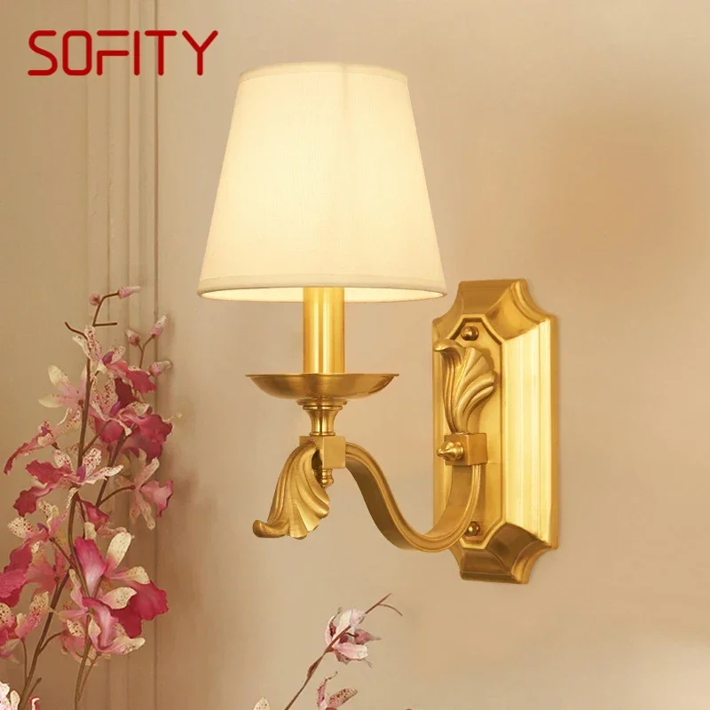 

SOFITY American Brass Wall Lamp Lluxurious Room Bedroom Bedside Lamp Retro Hotel Corridor Hallway Wall Lamp