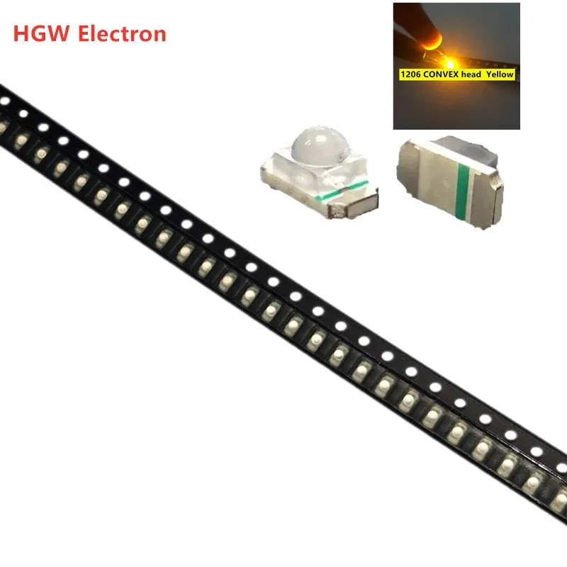 100pcs  Highlight 1206 CONVEX head spotlight yellow LED light 3216 ball head yellow light patch light-emitting Diode Lens