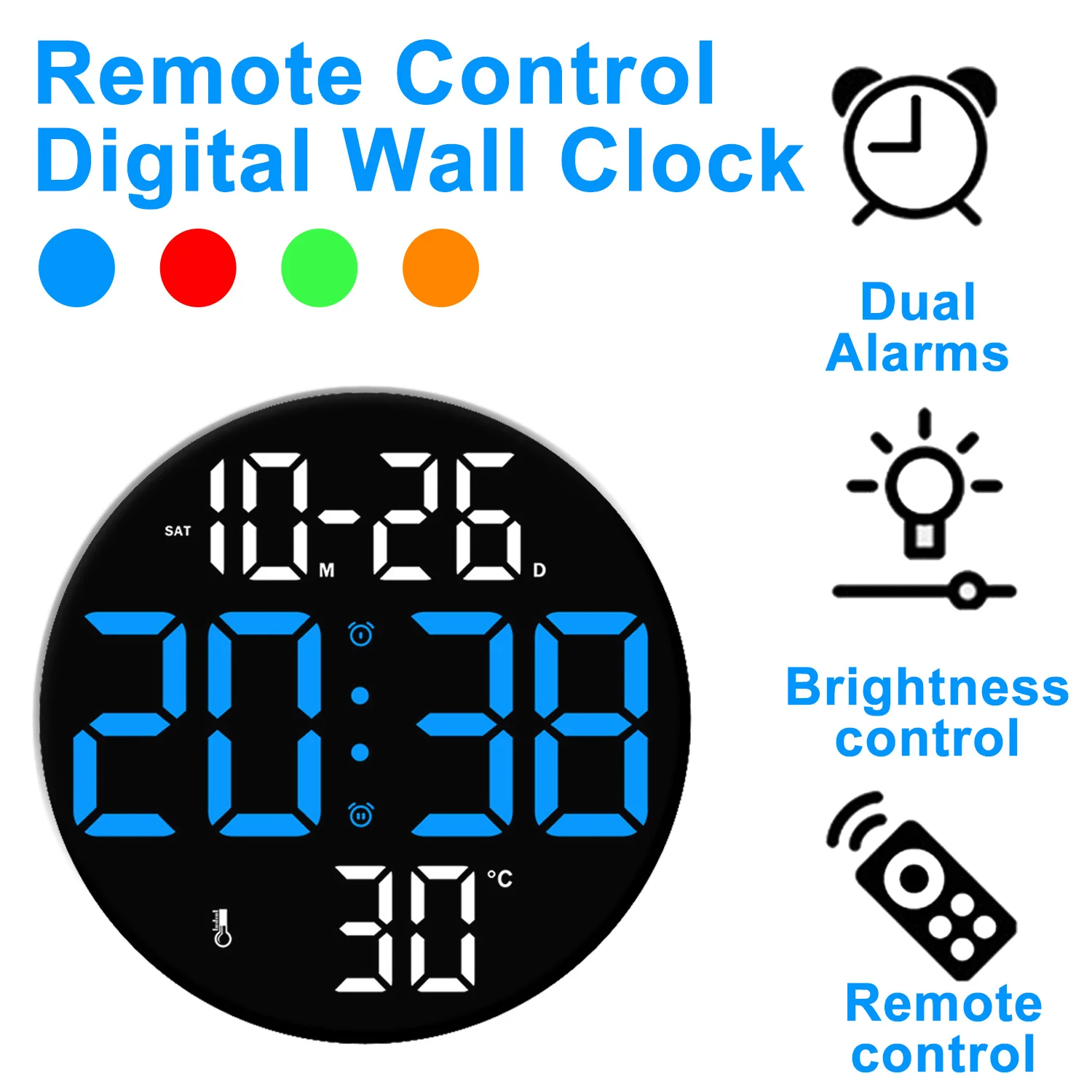 Large Digital Wall Clock LED Alarm Clock with TEMP Date Week Display Brightness Adjustment Electronic Desk Clock Home Decoration