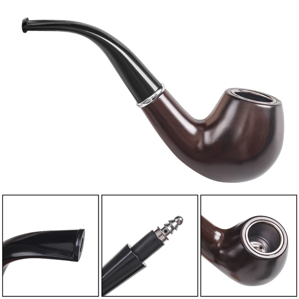 Retro Resin Ebony Smoking Pipe Curved Tobacco Pipe Handheld Bent Pipe Smoke Filter Herb Grinder Cigarette Accessories Men Gadget