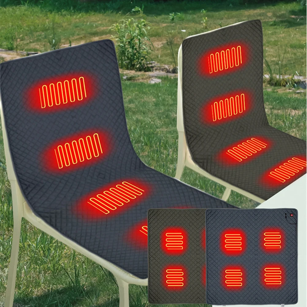 5V USB Electric Heated Pads 4 Heated Areas 3-Level Temperature Camping Chair Winter Seat Warmer Cover Outdoor Travel Heated Mats