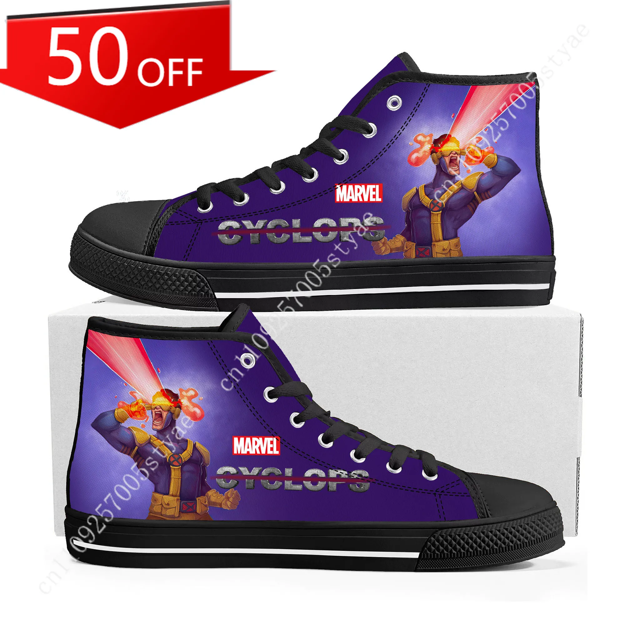 

Кроссовки Marvel Scott Summers Cyclops High Top, высококачественные, мужские и женские, из канваса, модные повседневные кроссовки в стиле Ганы, обувь на заказ
