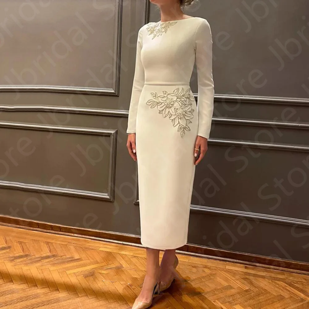 

Hot Sale Unique Wedding Dress Ankle Length Bridal Gowns 2024 Short Bride Dresses Long Sleeves Wedding Gowns White Beading Latest