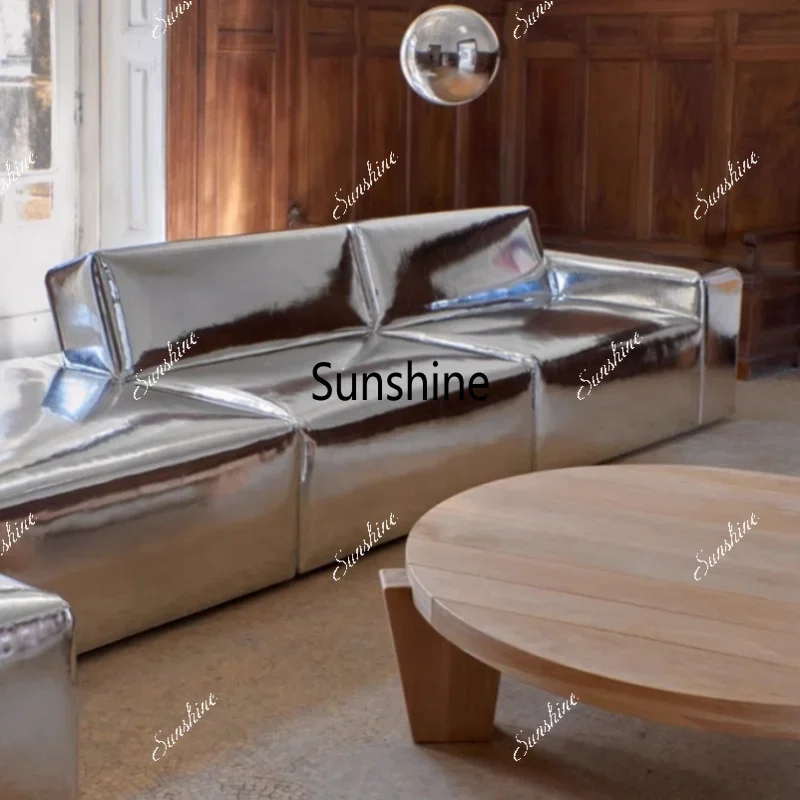 Nordic design reproduction studio store pearlescent silver mirror leather sofa