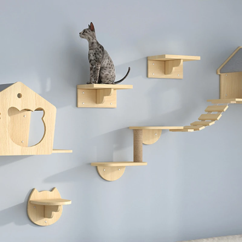 Imagem -03 - Torres de Gato de Madeira Acessórios para Casa Bonito Scratch para Gatos Torre de Escalada com Rede Brinquedo de Transportadora Aids de Treinamento Produto Pet