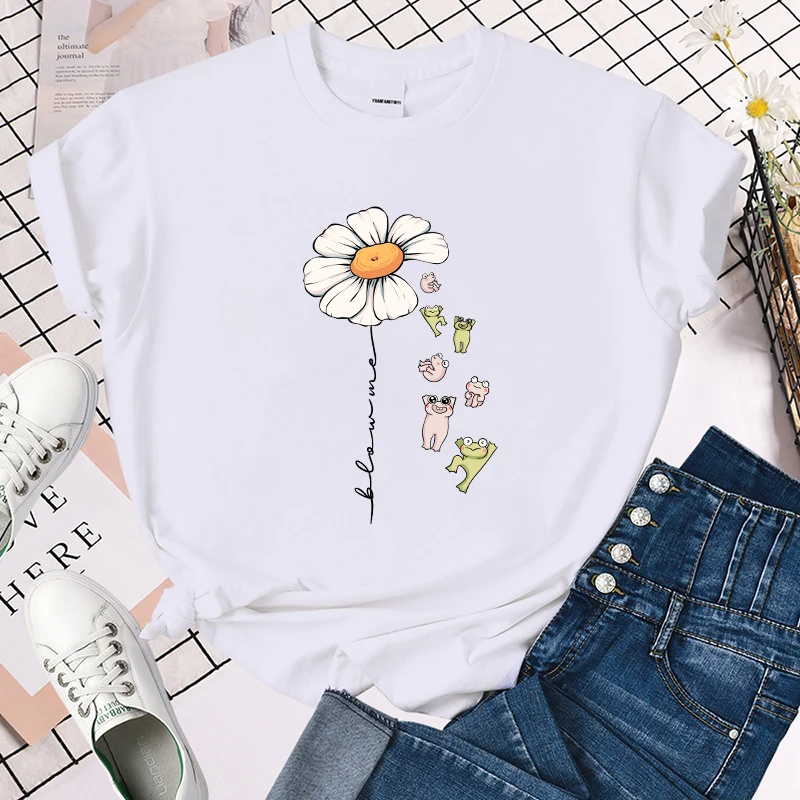 

(Premium T-shirt)Cool Dandelion Blow Me Print T-Shirt For Women Summer Fashion Casual T-Shirts Short Sleeve Creative tops