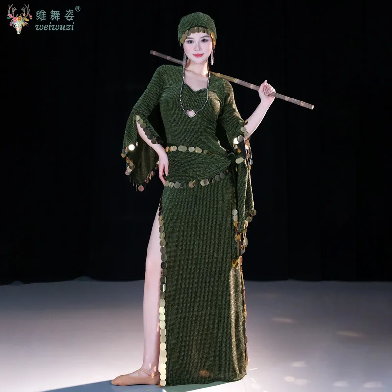 فستان مُصمم حسب الطلب للرقص الشرقي للنساء فساتين تدريب شعبي بلدي ترتر وشاح الورك أداء شرقي رداء مسابقة Saidi