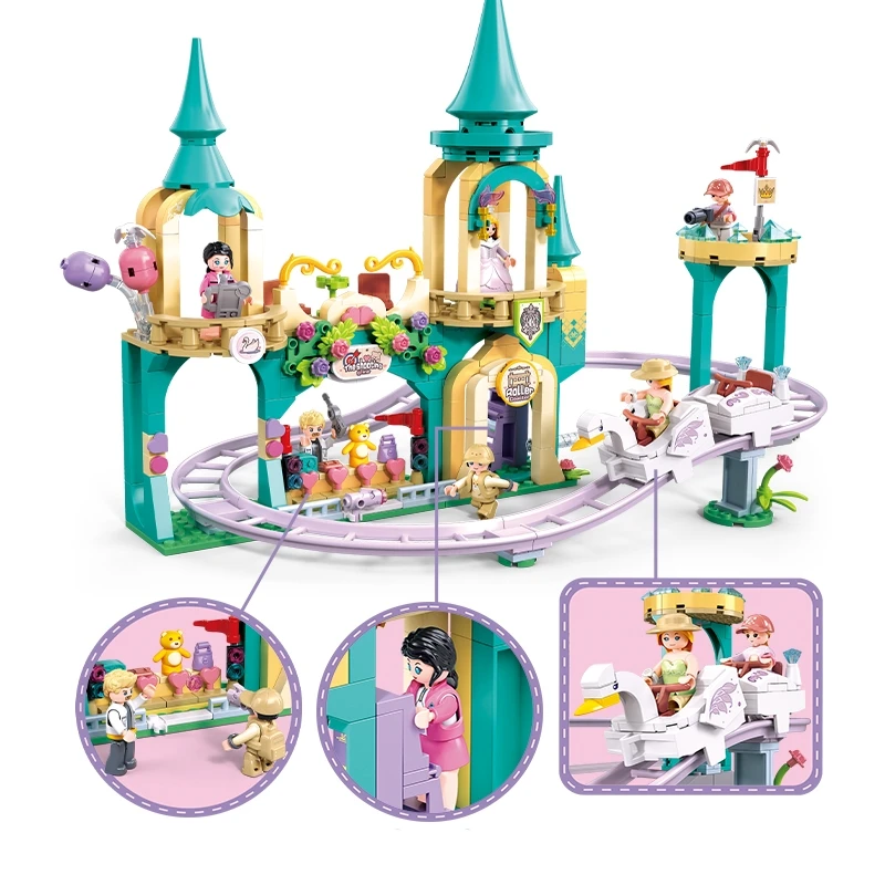 Sluban novo sonho princesa mundo parque de diversões roda gigante castelo modelo blocos de construção conjuntos brinquedos educativos para meninas presente