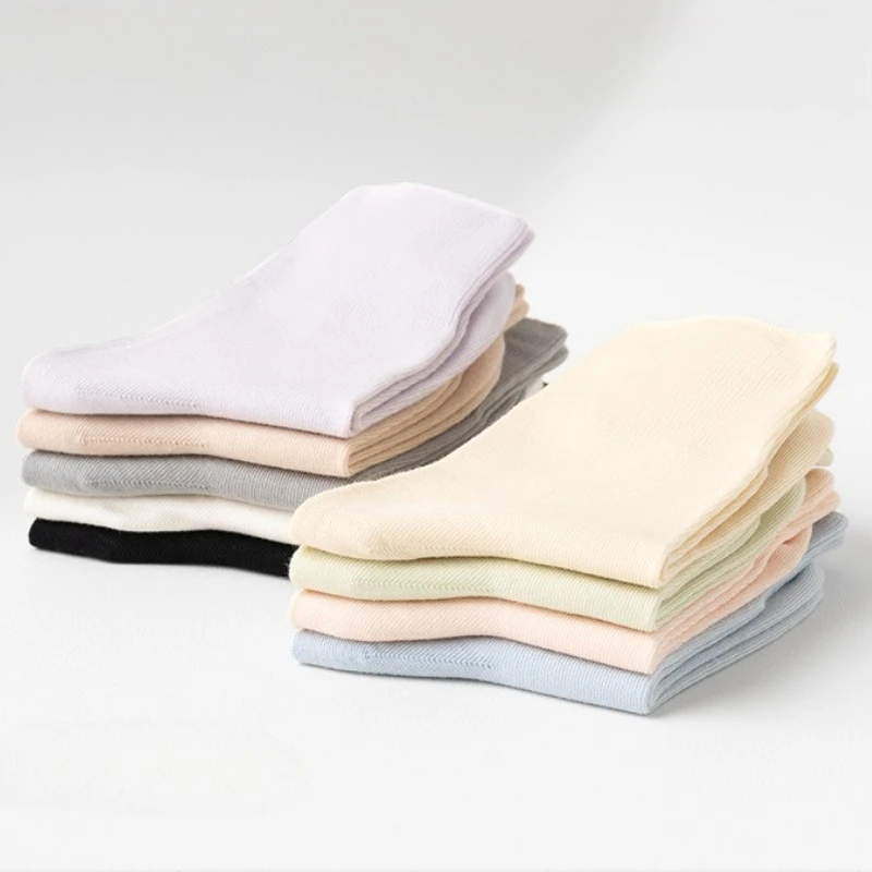 

9 pairs of women's spring summer all cotton boneless socks thin sweat absorbing breathable pure cotton casual mid tube socks