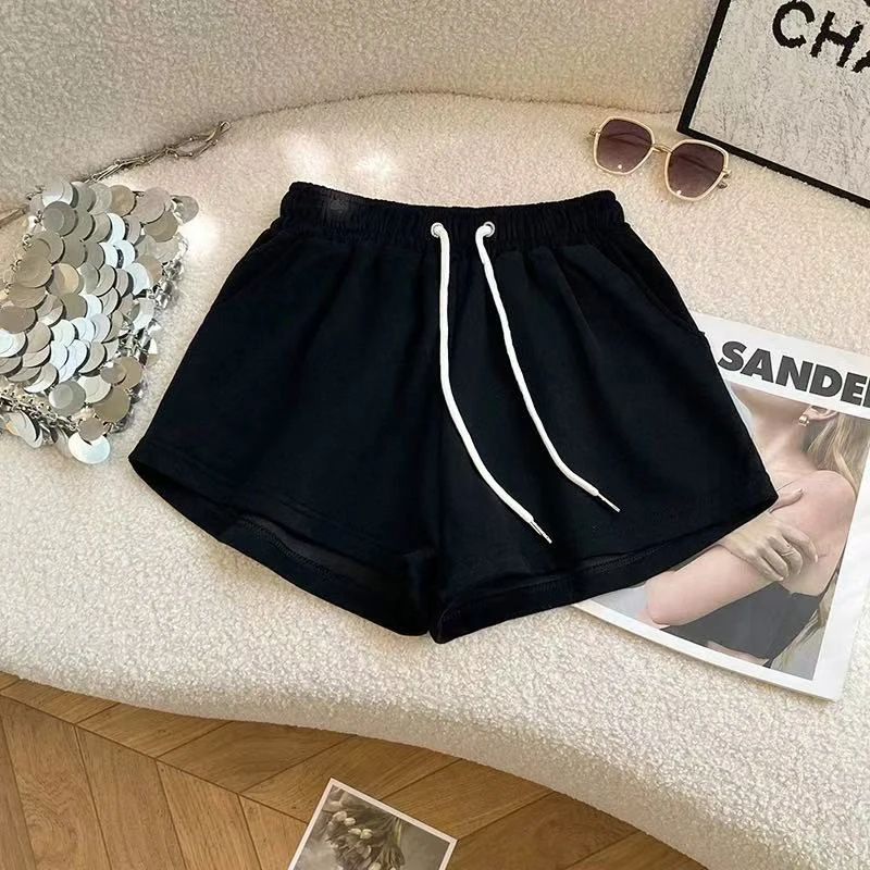 Cotton Drawstring Wide Leg Shorts for Women High Waist Loose Casual Jogging Shorts Y2K Summer Streetwear All Match Baggy Shorts