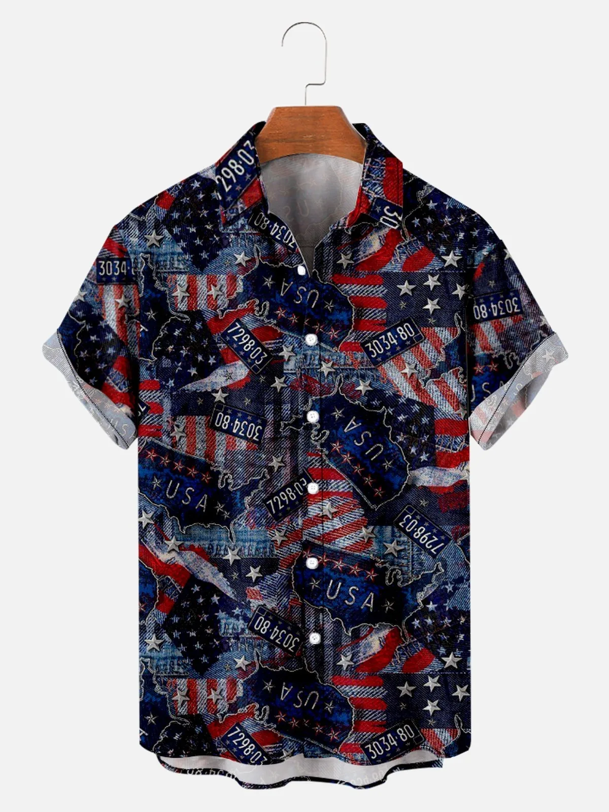 

2022 new creative pattern printing summer break loose short-sleeved shirt men's