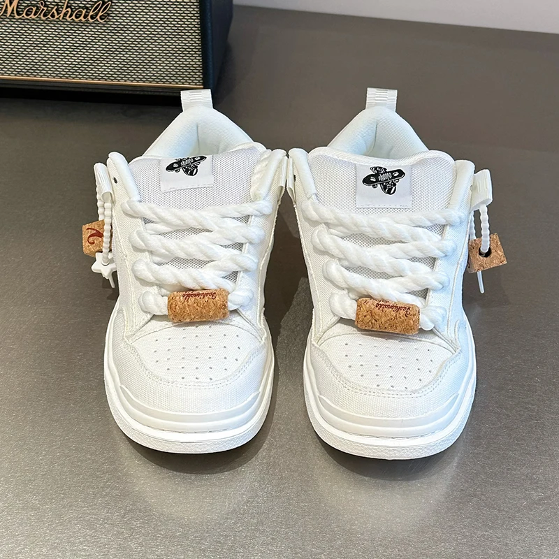 Winter White Sneakers with Thick Soles, White Padded Loafers, Large Size Shoes, Men's Casual Shoes, Versatile Casual Couple Sneakers, Unisex Style