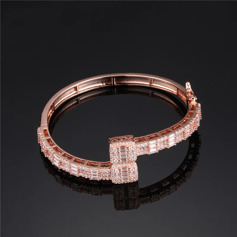  D&Z New Square Baguette Charm Bracelet Gold Silver Color Iced Out AAA CZ Bangle For Women Wedding Bride on Hand Gift Jewelry