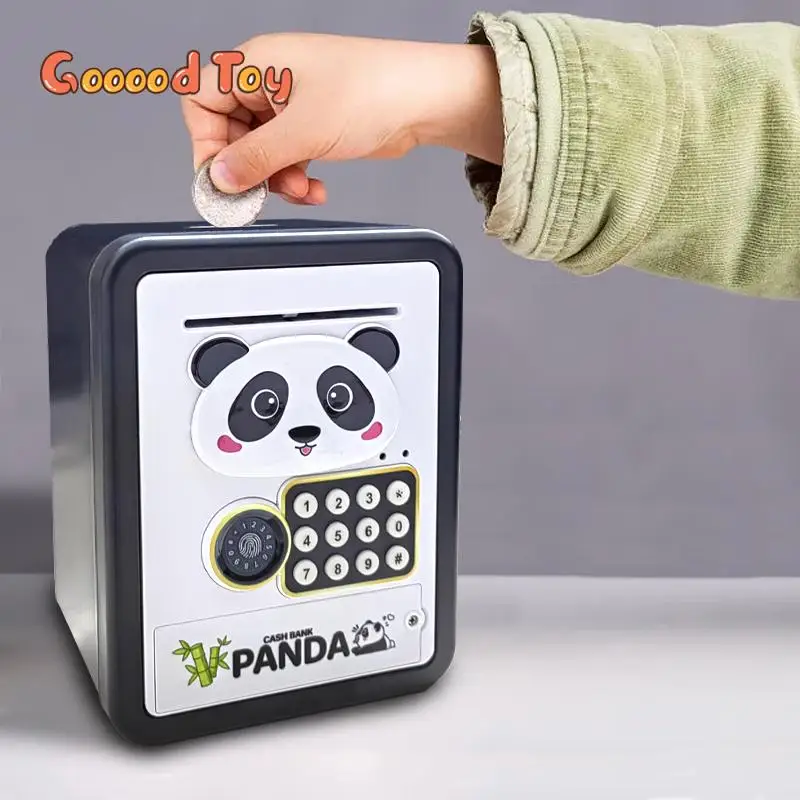 Children's Panda Piggy Bank Coin Cash Money Box Fingerprint Recognition Safe Password ATM Bank Money Saving Box Kids Xmas Gift