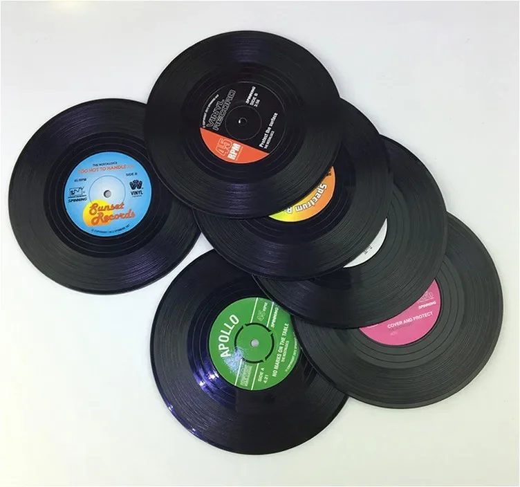 4/6 PCS Vinyl Record Table Drink Cup Mat Creative Coffee  Heat Resistant and Antiskid Placemats for  Coaster Mats & Pads