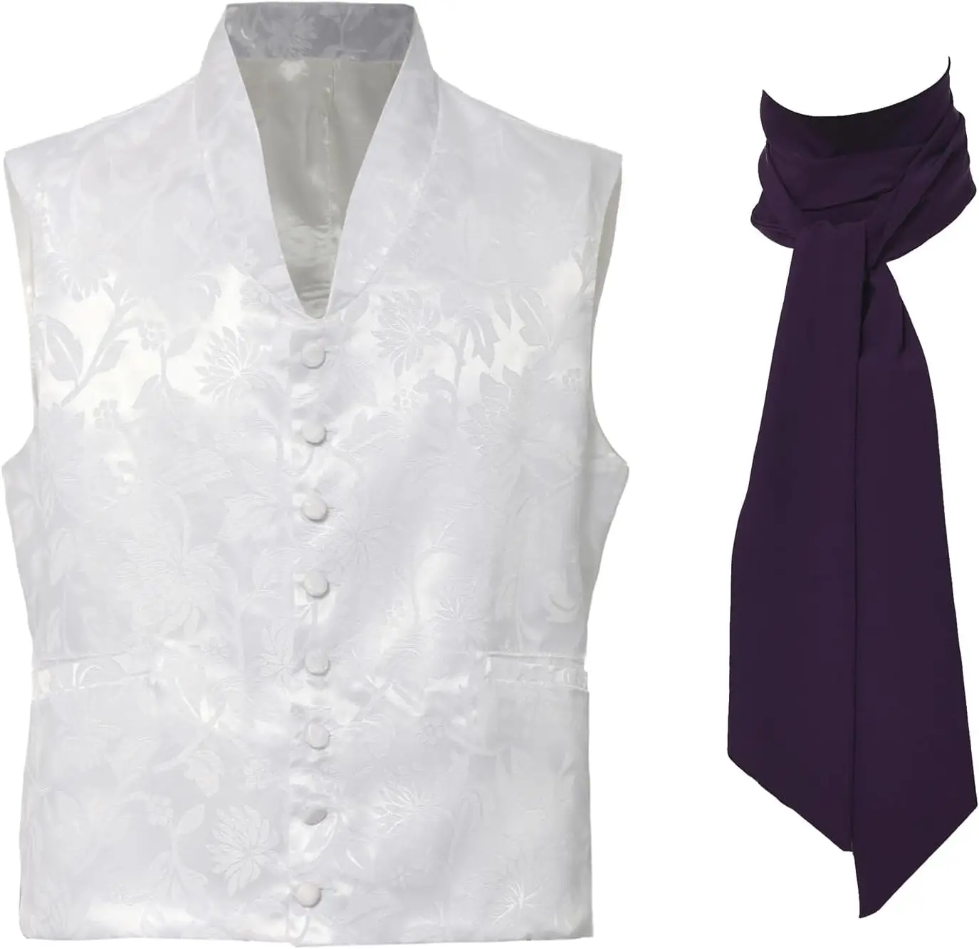 Chaleco de traje victoriano para hombre Chalecos medievales Steampunk Chaleco de satén Paisley con corbata Ascot