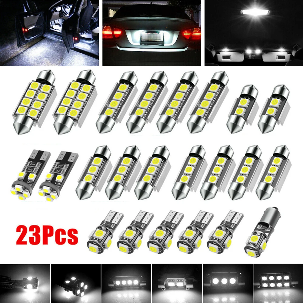 23pcs Car LED Interior Light T10 Combination Set Decoding Canbus Double Tip 5050 Rear View Lamp Portable Vehicle Lights 6500K