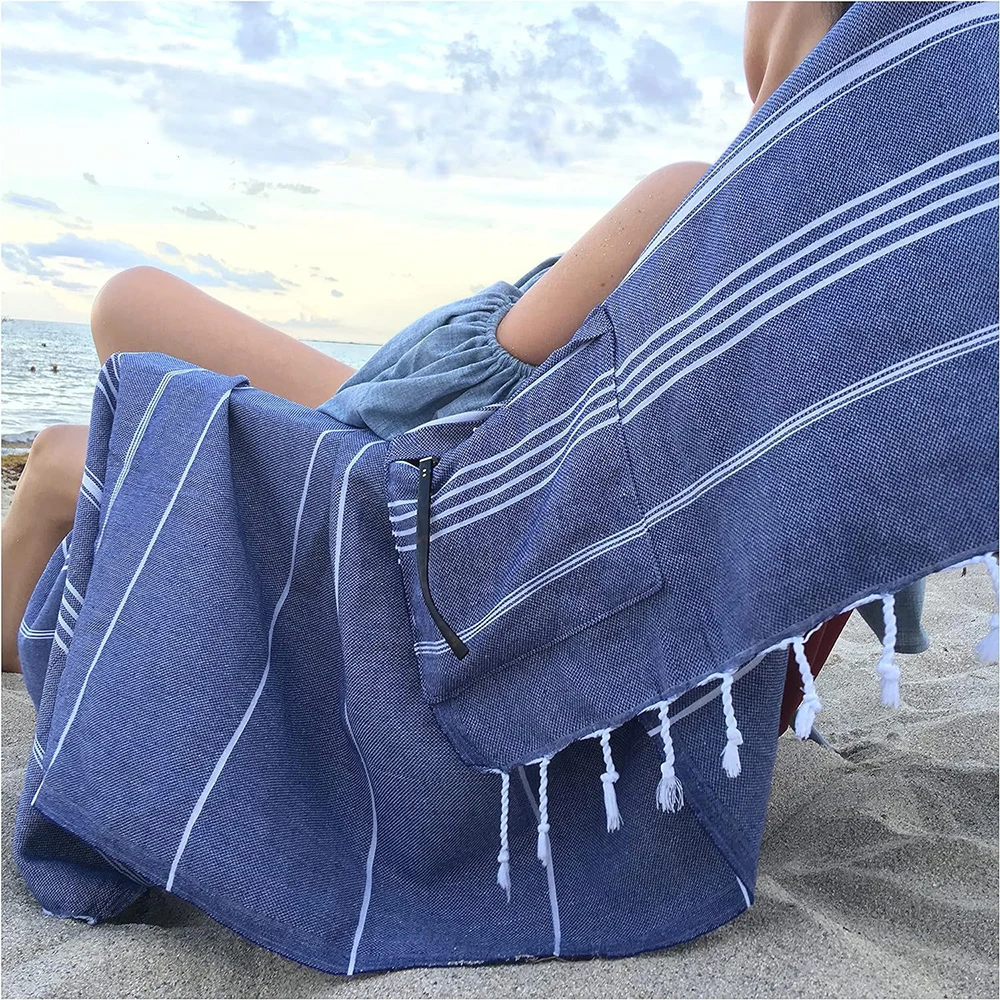 1/4PCS Large Bath Towel Cotton Turkish Zipper Pocket Towel Oversized Tassel Beach Towel Shawl Scarf Sang Travel Blanket 100X180