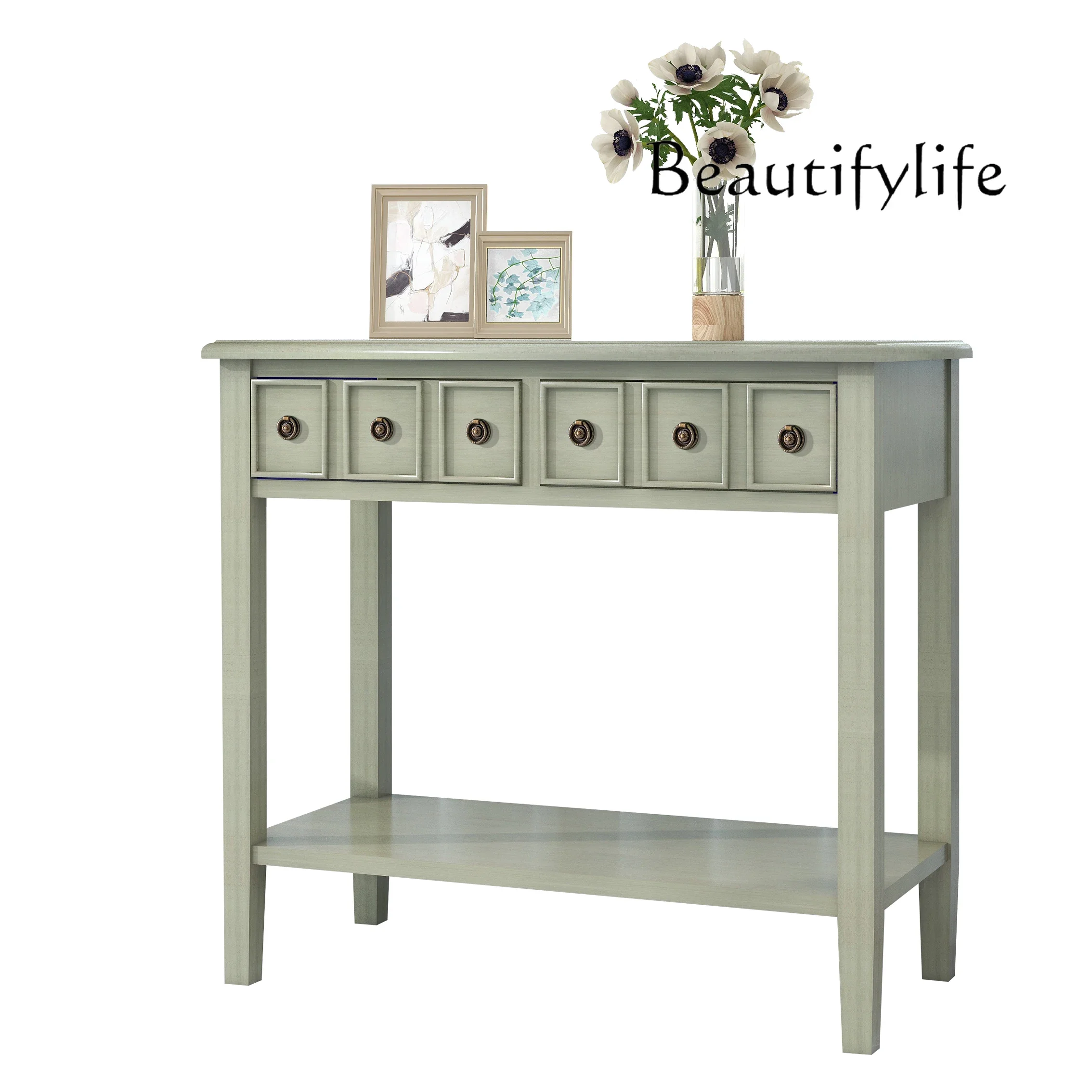 Nordic simple entrance foyer corridor aisle cabinet minimalist wind green entrance retro decoration table