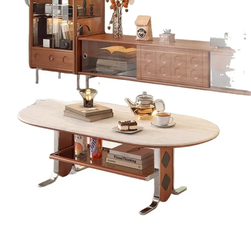 

antique rock slab coffee table living room small apartment light luxury modern high-end tea table