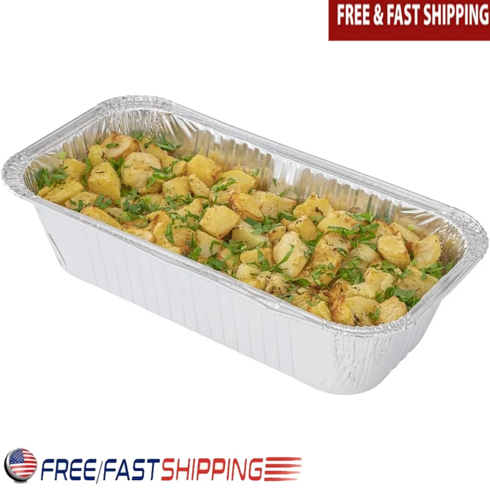 

25 Pack Disposable Aluminum Loaf Pans 12.5 x 6.5 Inch Oven Safe Baking Trays No Mess Storage Easy Cleanup Perfect Leftovers