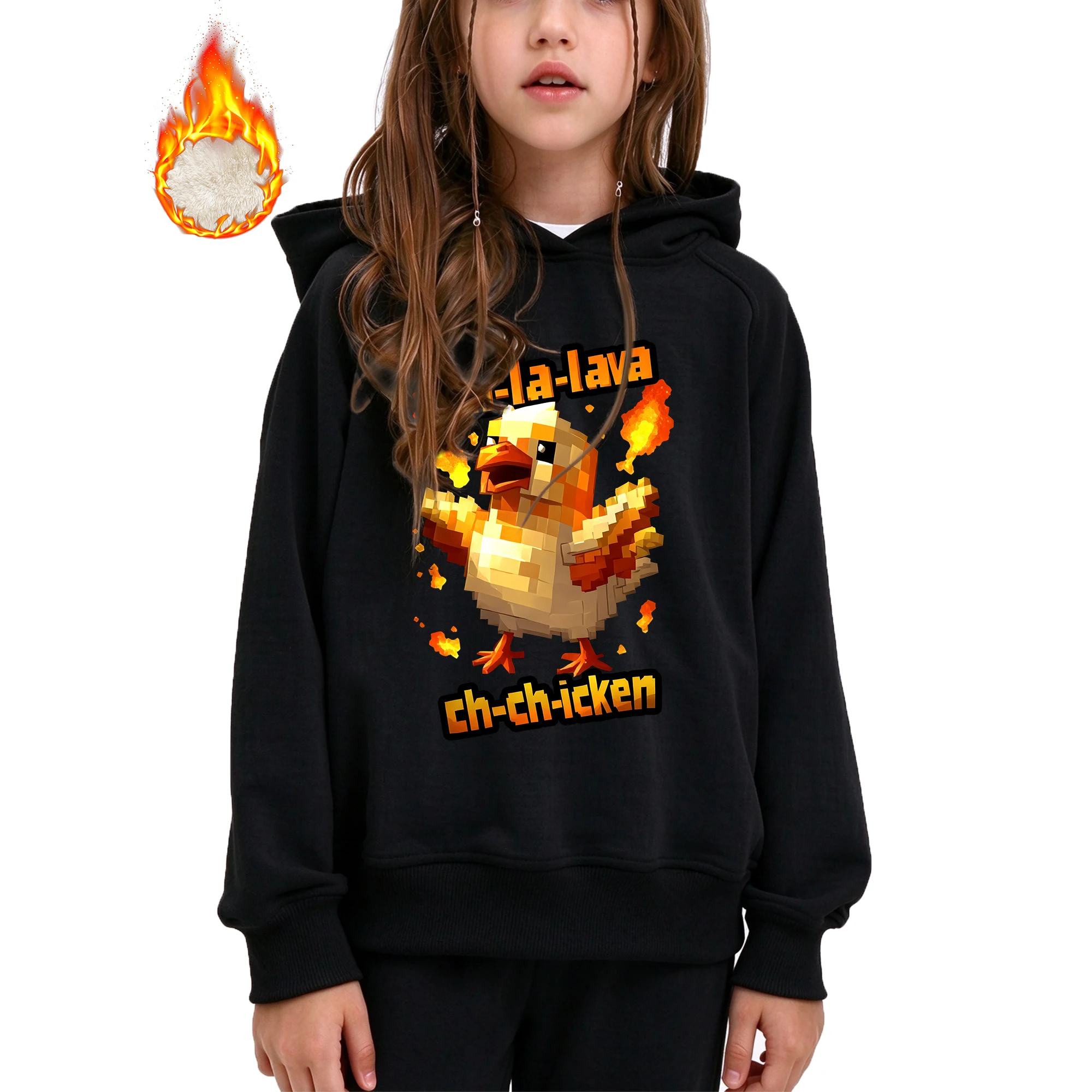 Girls Hoodie Kids Hooded Sweatshirt La La Lava Chicken Print 3-14Y Casual Warm Pullover For Girls