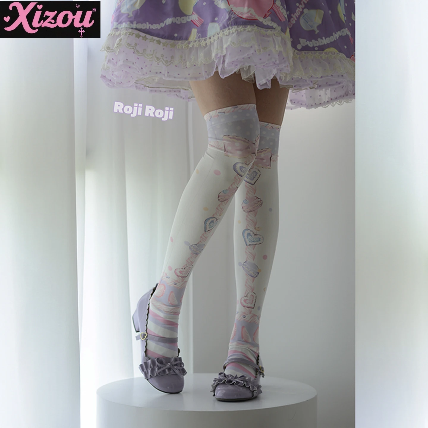 Japanese Sweet Macaron Lolita  Women's Socks Sweetheart Girl Spring Autumn Tube Socks Velvet Printed Knee Sock with Lolita Skirt