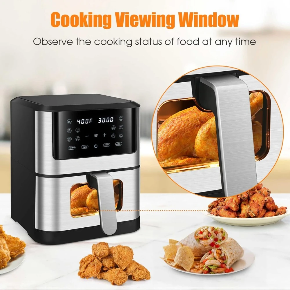 Freidora de aire 6,2 QT con 10 preestablecidos, ventana de cocina Visual, cesta antiadherente, freidoras de aire de horno de gran capacidad de 1500W